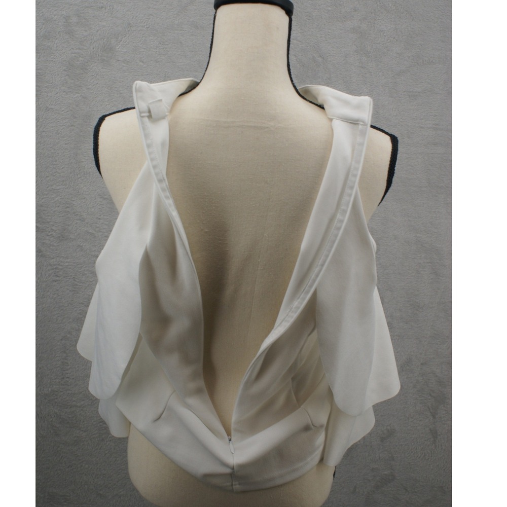 H&M White Halter Neck Ruffle Cold Shoulder Top Mock Neck Blouse Size Medium - Picture 7 of 9